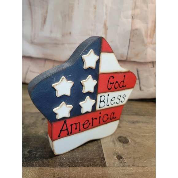 Wooden God bless America star flag decor - Picture 2 of 4